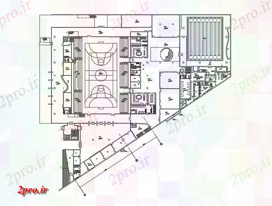 دانلود نقشه ورزشگاه ، سالن ورزش ، باشگاه ورزشی مرکز طراحی 100 در 112 متر (کد72064)