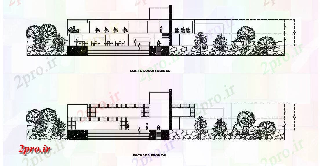 دانلود نقشه هتل - رستوران - اقامتگاه  رستوران نمای بخش  طراحی (کد72067)