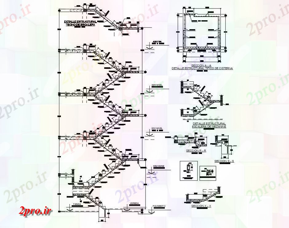 دانلود نقشه جزئیات پله و راه پله   طرحی راه پله طراحی (کد72071)