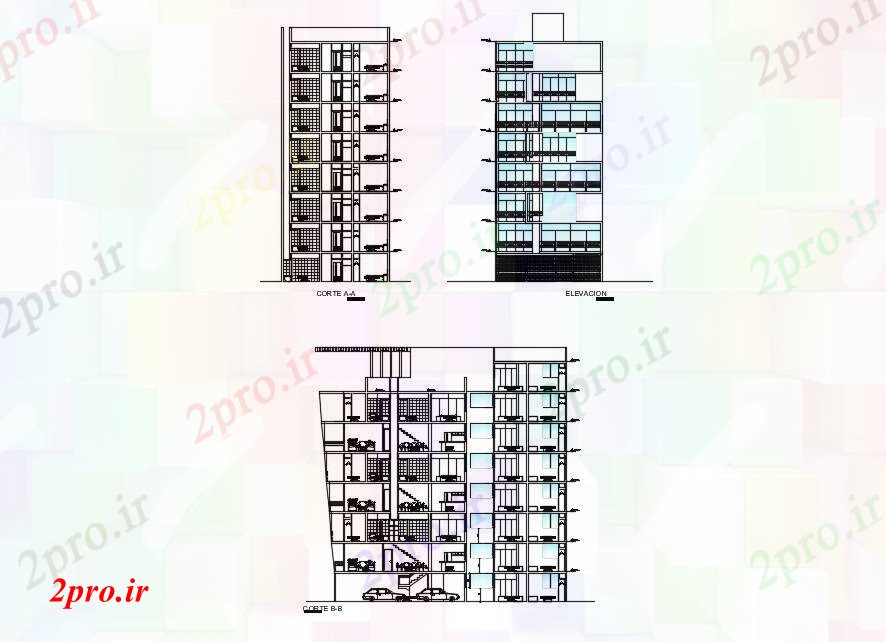 دانلود نقشه مسکونی  ، ویلایی ، آپارتمان  ساختمان نمای بخش  طراحی (کد72098)