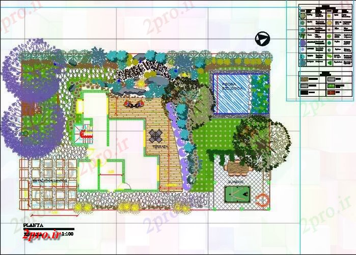 دانلود نقشه باغ شخصیمحوطه سازی طرحی خانه 16 در 27 متر (کد72111)
