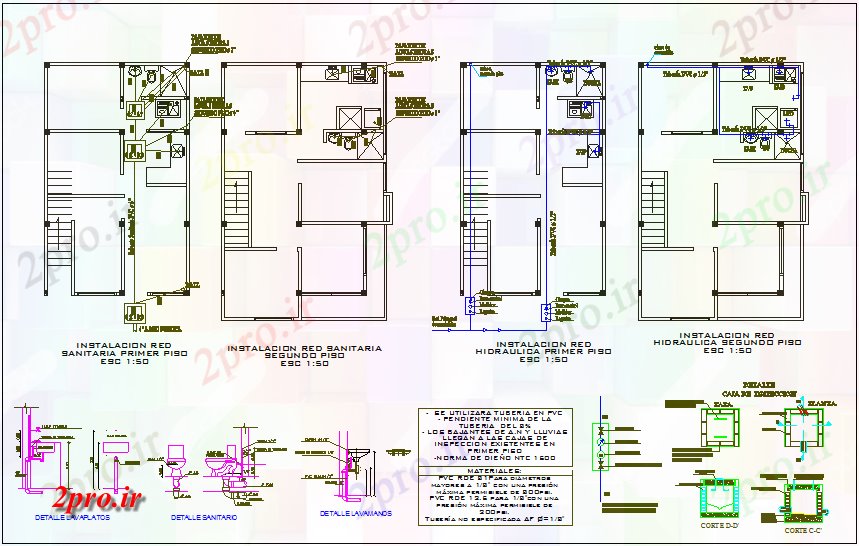 دانلود نقشه جزئیات لوله کشی  لوله کشی نصب و راه اندازی در نظر بهداشتی و هیدرولیک در طرحی خانه (کد72117)