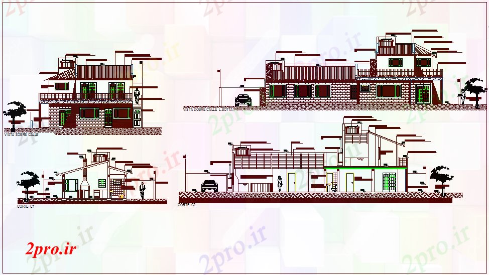 دانلود نقشه مسکونی ، ویلایی ، آپارتمان نما و مختلف بخش محور برای اقامت ساخت 11 در 18 متر (کد72121)