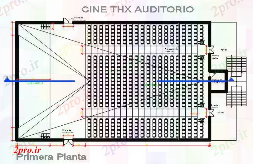 دانلود نقشه تئاتر چند منظوره - سینما - سالن کنفرانس - سالن همایشطرحی سالن و بخش 18 در 29 متر (کد72126)