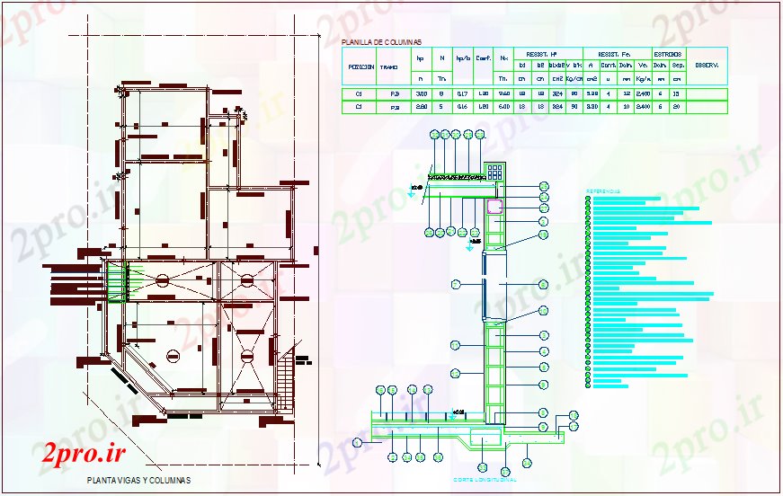 دانلود نقشه ستون طرحی ستون با جزئیات از بخش  با دیدگاه ساختاری برای خانه (کد72130)