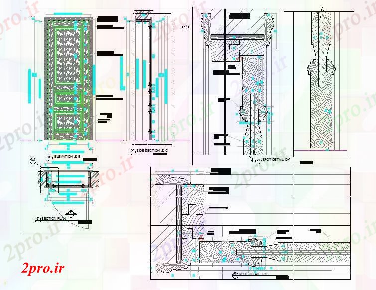 دانلود نقشه جزئیات طراحی در و پنجره  جزئیات از درب (کد72199)