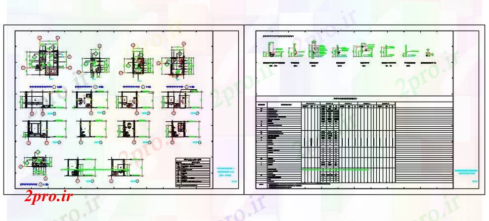 دانلود نقشه جزئیات معماری اندازه های مختلف از توالت جزئیات (کد72208)