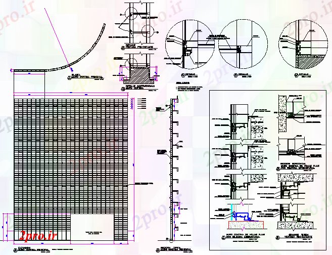 دانلود نقشه جزئیات ساخت و ساز دیوار پرده جزئیات (کد72216)