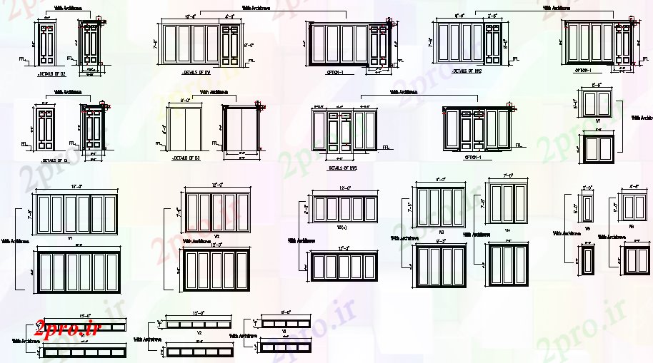 دانلود نقشه درب و پنجره نما درب  طراحی فریم معمار  جزئیات (کد72220)
