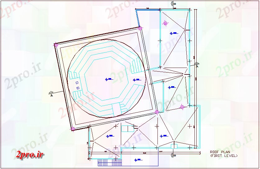 دانلود نقشه جزئیات معماری طرحی سقف سطح اول برای بوقلمون اتاق چند منظوره (کد72238)