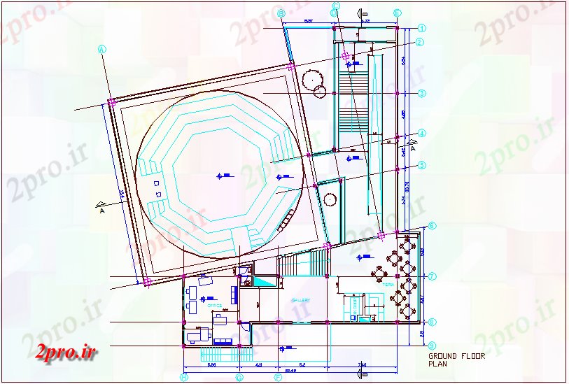 دانلود نقشه جزئیات معماری طرحی طبقه همکف اتاق چند منظوره بوقلمون (کد72240)