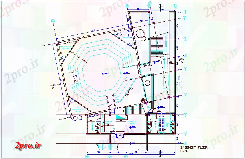 دانلود نقشه جزئیات معماری چند منظوره طبقه زیرزمین طرحی برای بوقلمون (کد72242)