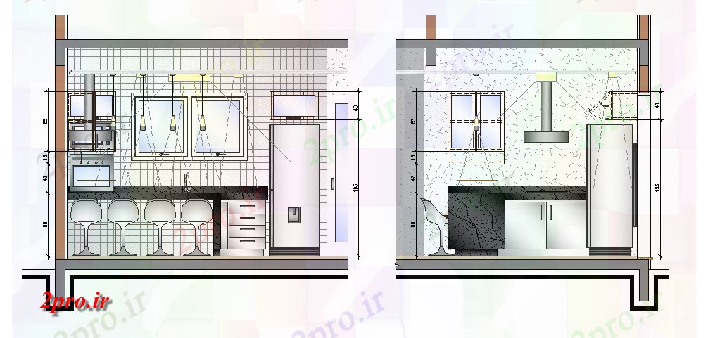 دانلود نقشه آشپزخانه طراحی آشپزخانه مدرن جزئیات نما مقطعی (کد72257)