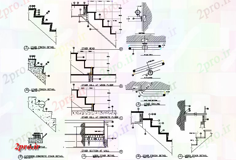 دانلود نقشه جزئیات ساخت و ساز پله ، قسمت های  (کد72294)
