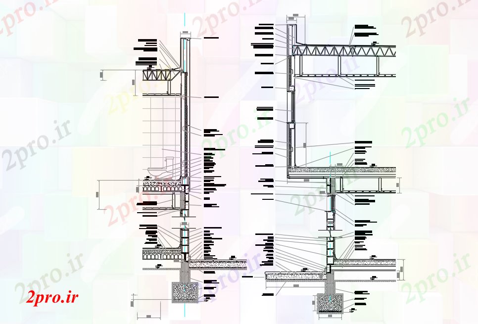دانلود نقشه جزئیات ساخت و ساز ساخت و ساز دیوار Cutdry (کد72307)