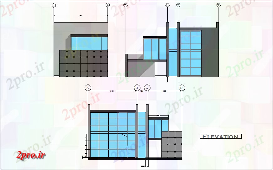 دانلود نقشه آپارتمان یک طبقه تنها نما طبقه ساختمان آپارتمان و مختلف های بخش محور دیدگاه 11 در 23 متر (کد72310)