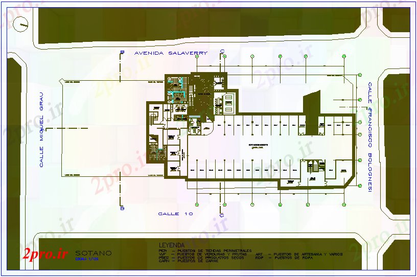 دانلود نقشه هایپر مارکت - مرکز خرید - فروشگاه پلان زیرزمین بازار chivy 25 در 78 متر (کد72344)