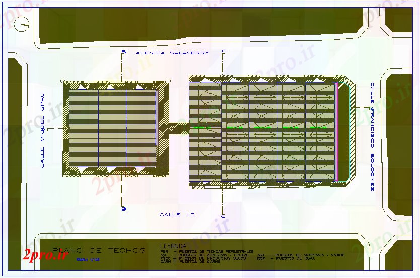 دانلود نقشه هایپر مارکت - مرکز خرید - فروشگاه طرحی سقف بازار 25 در 78 متر (کد72345)