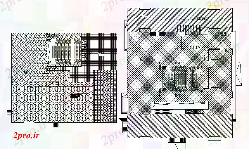 دانلود نقشه تئاتر چند منظوره - سینما - سالن کنفرانس - سالن همایشمرکز فرهنگی طرحی دراز کردن طراحی 61 در 72 متر (کد72367)