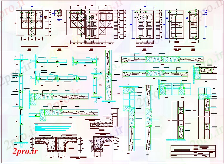 دانلود نقشه جزئیات طراحی در و پنجره  درب و پنجره  جزئیات برای مرکز پزشکی روستایی (کد72372)