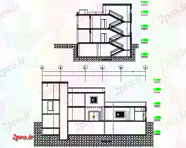 دانلود نقشه مسکونی ، ویلایی ، آپارتمان نما خانه و بخش جزئیات 16 در 25 متر (کد72375)