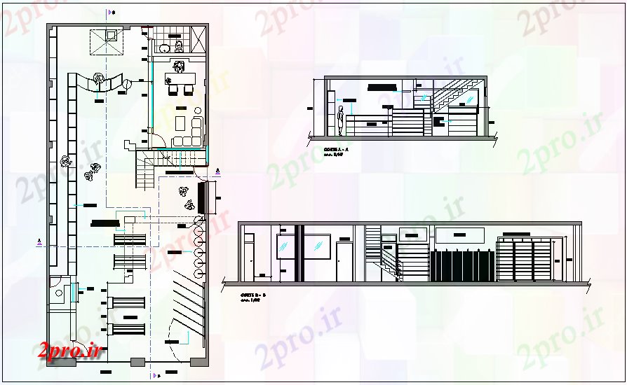 دانلود نقشه نمایشگاه ; فروشگاه - مرکز خرید طراحی داخلی طرحی مغازه تجاری با بخش محور های مختلف 9 در 18 متر (کد72393)