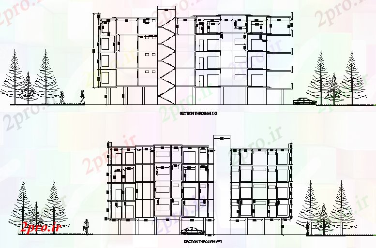 دانلود نقشه مسکونی  ، ویلایی ، آپارتمان  نما آپارتمان   و بخش جزئیات (کد72408)