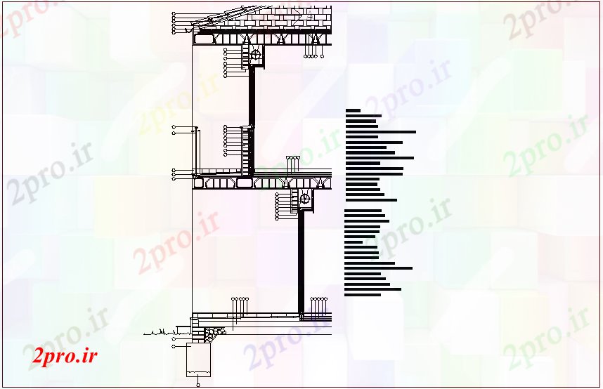 دانلود نقشه جزئیات ساختار ستون و دیوار نما با کف و سطح زمین (کد72428)