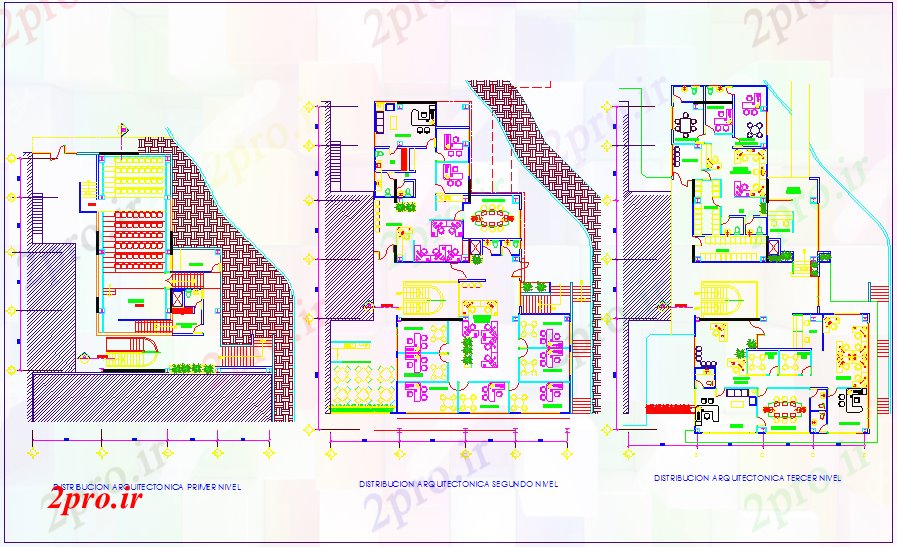 دانلود نقشه ساختمان دولتی ، سازمانی طبقه دفتر دین طرح 23 در 30 متر (کد72451)