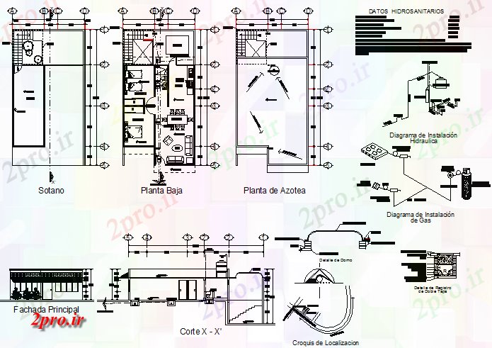 دانلود نقشه مسکونی ، ویلایی ، آپارتمان طرحی مسکن و بخش جزئیات 8 در 11 متر (کد72474)