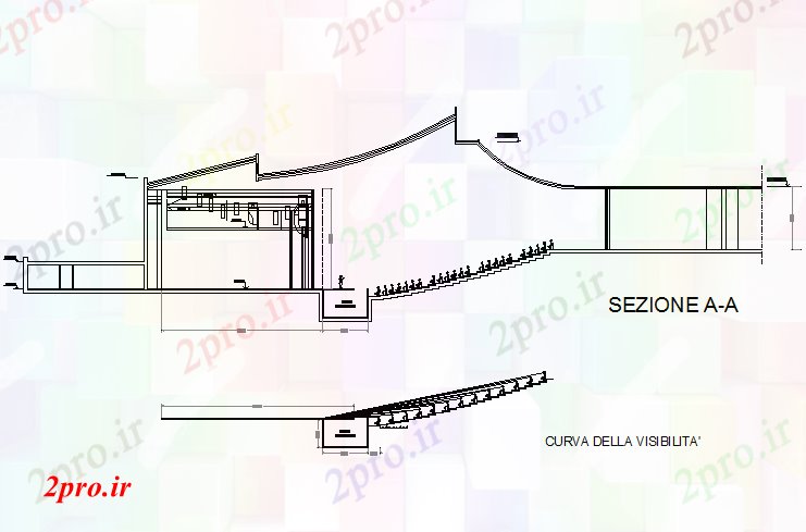 دانلود نقشه تئاتر چند منظوره - سینما - سالن کنفرانس - سالن همایشسالن بخش جزئیات 34 در 90 متر (کد72487)