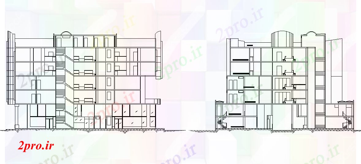 دانلود نقشه هایپر مارکت - مرکز خرید - فروشگاه نما از یک پیچیده 22 در 27 متر (کد72526)