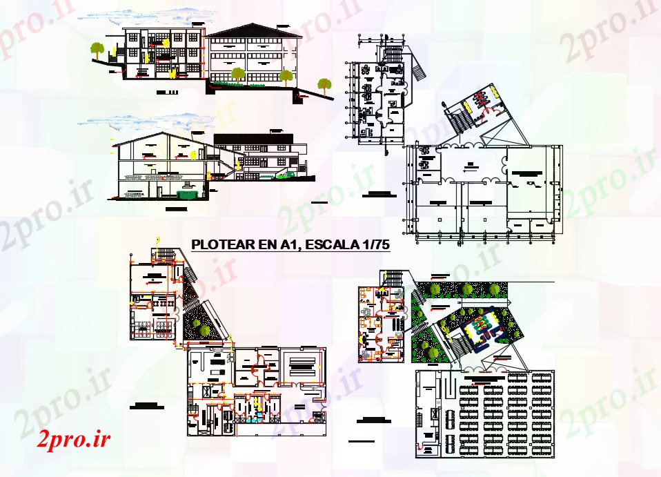 دانلود نقشه جزئیات معماری ناهارخوری unversitario (کد72527)