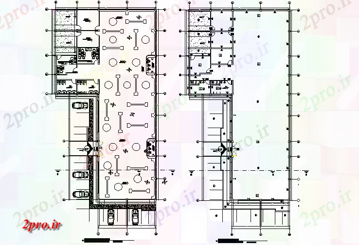 دانلود نقشه ساختمان اداری - تجاری - صنعتی داروسازی طرحی جزئیات 23 در 45 متر (کد72533)