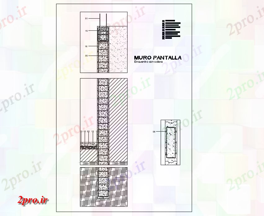 دانلود نقشه پلان مقطعی دیوار صفحه  (کد72542)