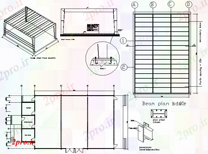 دانلود نقشه جزئیات ساخت و ساز طرحی پرتو و 3  جزئیات (کد72559)