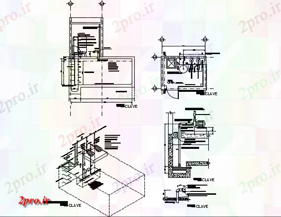 دانلود نقشه جزئیات ساخت و ساز جزئیات گیاهان بخش ایزومتریک آبی اتاق پنوماتیک (کد72569)