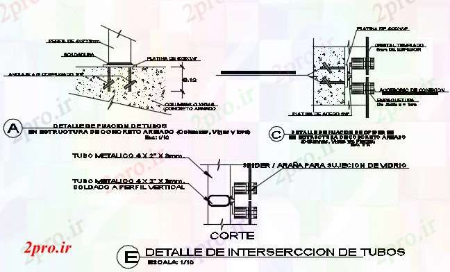 دانلود نقشه ماشین الات کارخانه جزئیات interserccion لوله (کد72612)