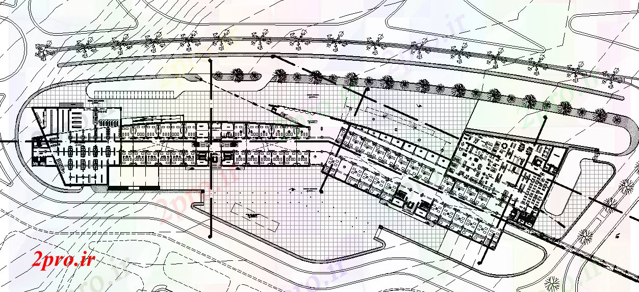 دانلود نقشه ساختمان اداری - تجاری - صنعتی رفت و آمد مکرر بزرگ و رستوران طرحی نمای بالا 14 در 117 متر (کد72614)