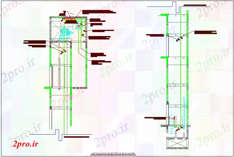 دانلود نقشه  جزئیات آسانسور و     با اتصال الکتریکی (کد72630)