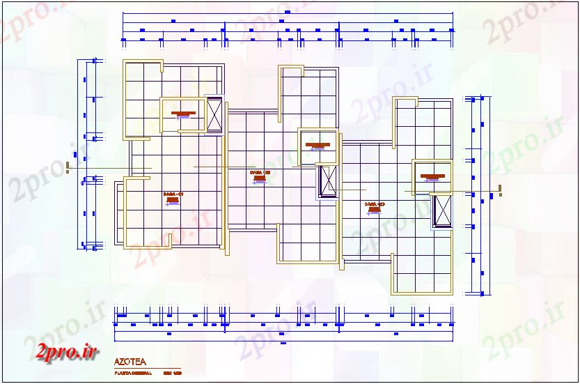 دانلود نقشه آپارتمان یک طبقه طرحی سقف بالای چند خانواده ساخت 10 در 17 متر (کد72636)