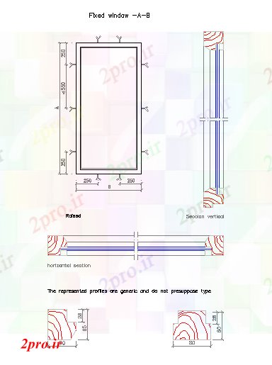 دانلود نقشه جزئیات ساخت و ساز پنجره ثابت (کد72640)