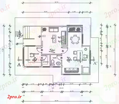 دانلود نقشه ساختمان اداری - تجاری - صنعتی اداره طراحی جزئیات 7 در 9 متر (کد72652)