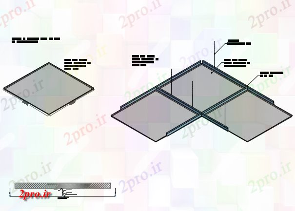 دانلود نقشه جزئیات ساخت و ساز بشقاب مربع جزئیات (کد72671)