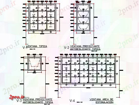 دانلود نقشه درب و پنجره پنجره نمونه جزئیات (کد72686)