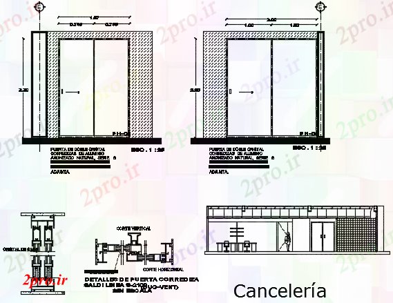 دانلود نقشه جزئیات ساخت و ساز Canceleria درب مواد جزئیات (کد72695)