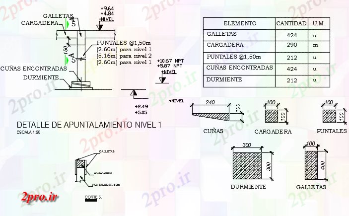 دانلود نقشه جزئیات ساخت و ساز T بخش جزئیات (کد72744)