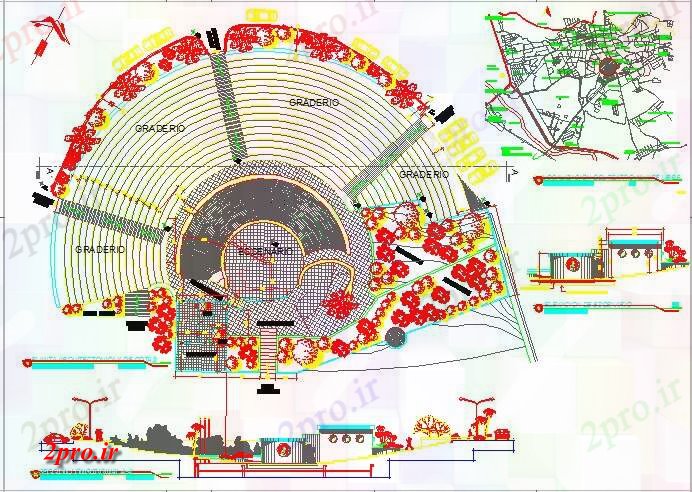 دانلود نقشه تئاتر چند منظوره - سینما - سالن کنفرانس - سالن همایشپروژه تئاتر جزئیات 40 در 66 متر (کد72755)