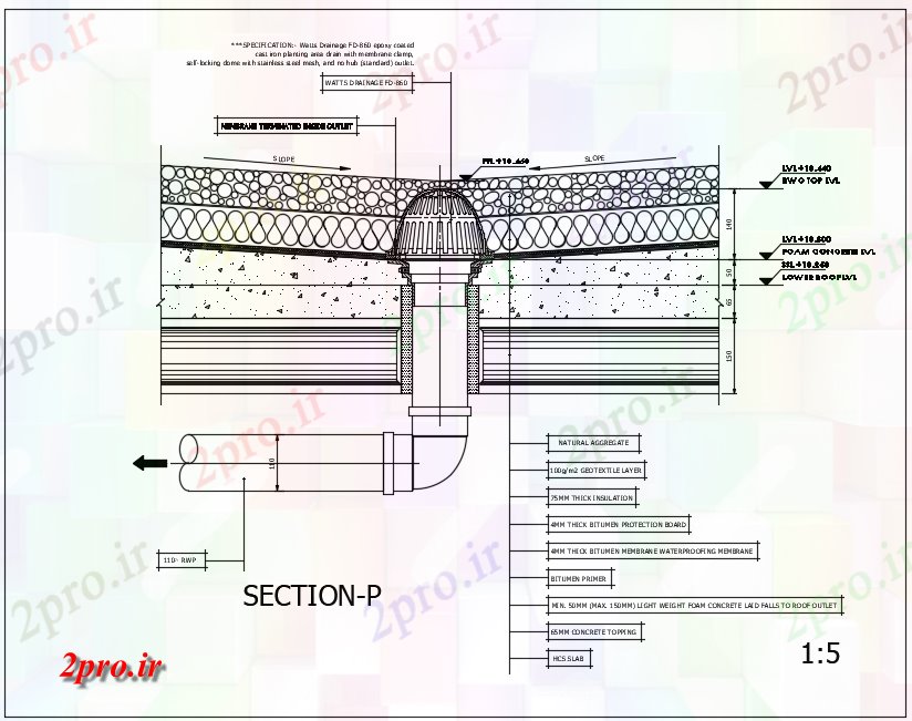 دانلود نقشه پلان مقطعی leveldra سقف در محل جزئیات بخش (کد72758)