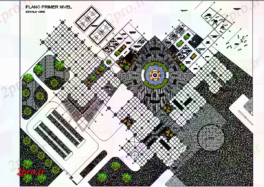 دانلود نقشه باغ شخصیطرحی جزئیات محوطه سازی ساختمان 30 در 40 متر (کد72775)